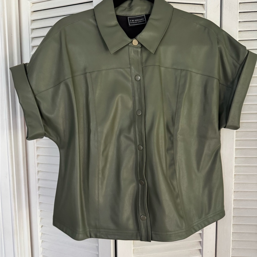 G by Giuliani Olive Faux Leather Button-Down Shirt